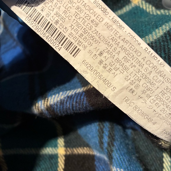 NWOT Zara Plaid Flannel Button Down Wool Blend in Blue Green Size Small - Picture 6 of 6